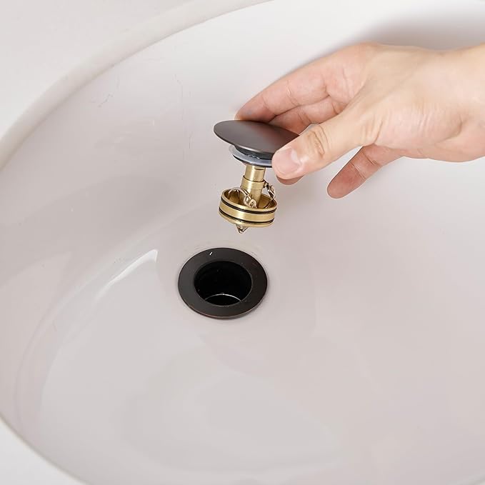 BWE One-Piece Bathroom Vessel Sink Drain Stopper Without Overflow Pop-Up Drain Assembly with Strainer for Bathroom Vessel Vanity Faucet Bathroom Solid Brass Oil Rubbed Bronze