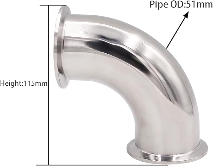 DERNORD 2 Pack 2" Tube OD Sanitary Ferrule Elbow 90 Degree Pipe Fitting with 4 Silicone Gaskets SUS304 Tri Clamp 2 Inch