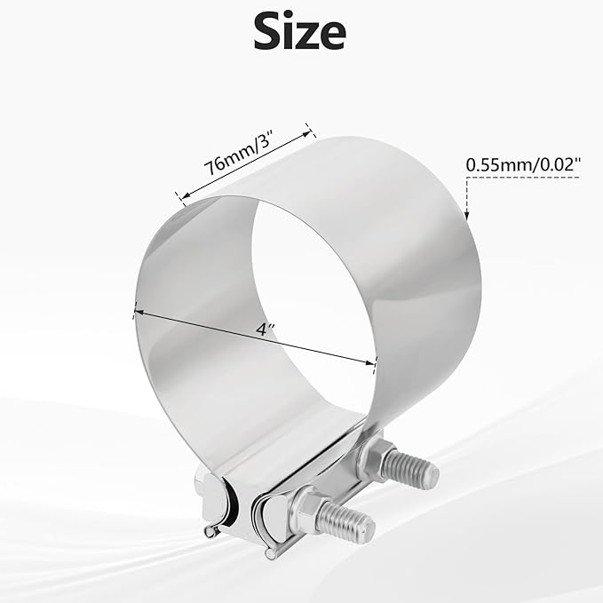 4'' Inch Exhaust Clamp,4 Inch Butt Joint Exhaust Seal Band Clamp Sleeve Coupler Universal For Exhaust System 2PCS Polished T304 Stainless Steel