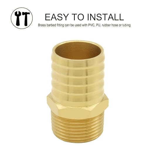 JoyTube 2 Pcs Hose Barb Fittings 1/2" Barb to 3/4" NPT Male Thread Brass Metals Adapter Connector with Hose Clamp