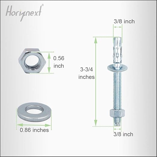 3/8" x 3-3/4" Wedge Anchor, for Cement and Concrete only, zinc-Plated Carbon Steel Screws and lag Bolts （ 50 pcs