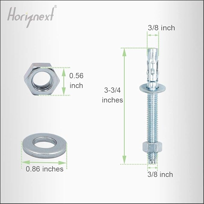 3/8" x 3-3/4" Wedge Anchor, for Cement and Concrete only, zinc-Plated Carbon Steel Screws and lag Bolts （ 100 pcs