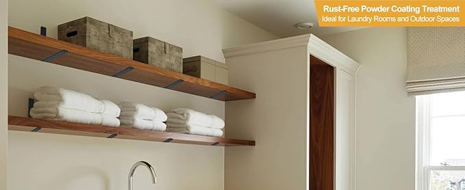 6 Pack - L 11" x H 6" x W1.5, 5mm Thick Black L Shelf Bracket, Iron Shelf Brackets, Metal Shelf Brackets, Floating Shelf, Shelf Supports with Screws