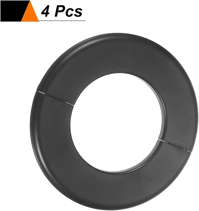 HARFINGTON 4pcs Wall Split Flange 78mm/3.1" Self-Adhesive Plumbing Cover Plates ABS Plastic Round Escutcheon Plate Buckle Design for Water Pipe Bathroom Kitchen Decoration, Black
