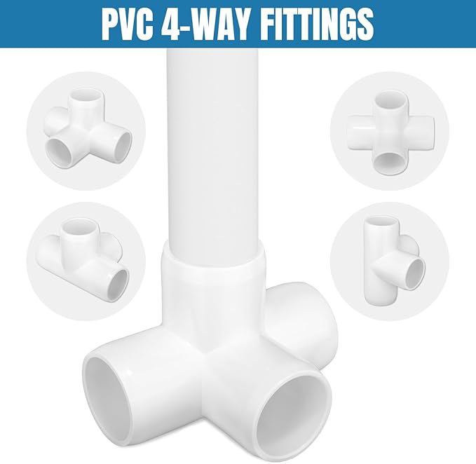 3/4 Inch Tee PVC Fitting 4 Way Elbow Connector, Furniture Grade 90 Degree Elbow Side Outlet, Corner Fittings for Building Furniture Greenhouse Shed Pipe Fittings Tent Connection(12 packs)