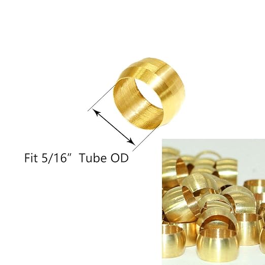Beduan Brass Compression Fitting, Compression Sleeve Fitting Sleeve Ferrules 5/16" Tube OD (Pack of 40)