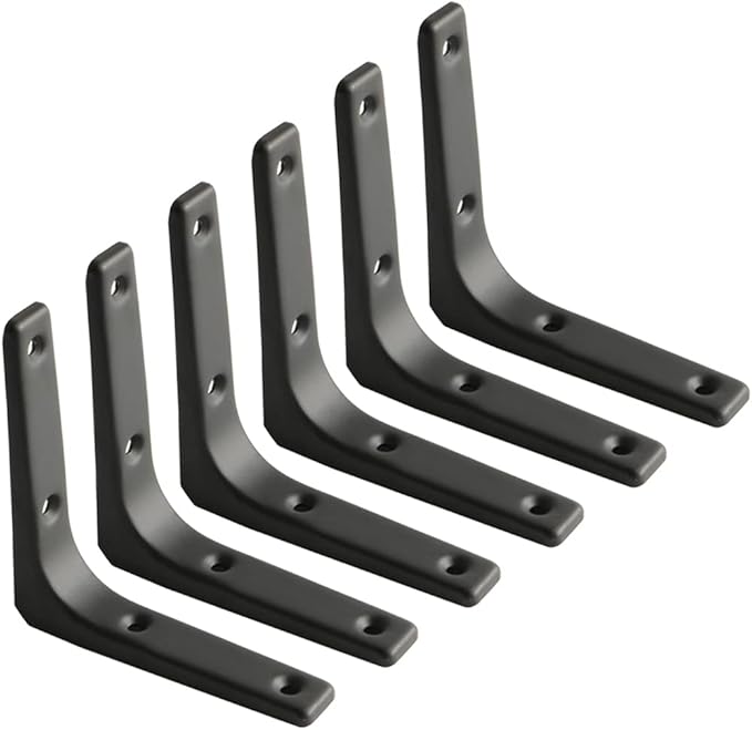 SAYAYO Black Shelf Bracket, 4 x 4 Inch Heavy Duty Iron Bracket Hanging Angle Brackets Shelf Support, 6 PCS