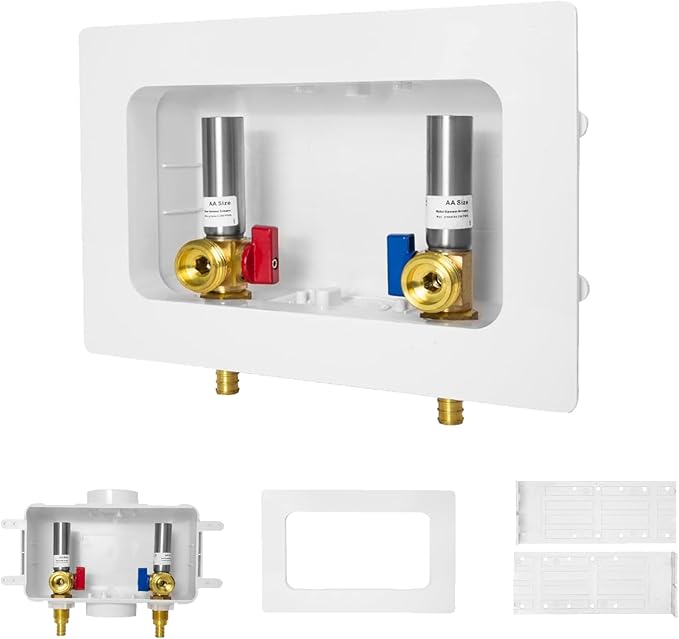 5-PACK GUOFIS Washing Machine Outlet Box with Center Drain,PEX Laundry Washer Box with Stainless Steel Water Hammer Arrestor (1/2"PEX Crimp Connection Inlet X 3/4"MHT Outlet)