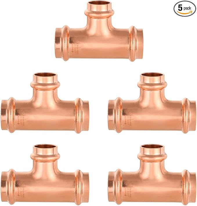 (Pack of 5) EFIELD 1" x 1" x 3/4" Copper Press Fit Tee Copper Fitting For Copper Tube Connection, LBP Design,(PRESS010)