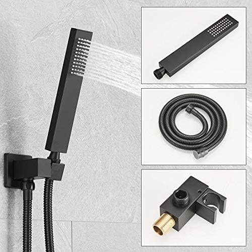 Matte Black Shower System 16 Inch Bathroom Luxury Rain Mixer Shower Combo Set Wall Mounted Rainfall Shower Head and Handheld System Shower Faucet Set Rough-in Valve Body and Trim Kit