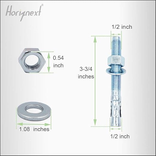 1/2" x 3-3/4" Wedge Anchor, for Cement and Concrete only, zinc-Plated Carbon Steel Screws and lag Bolts （ 10 pcs