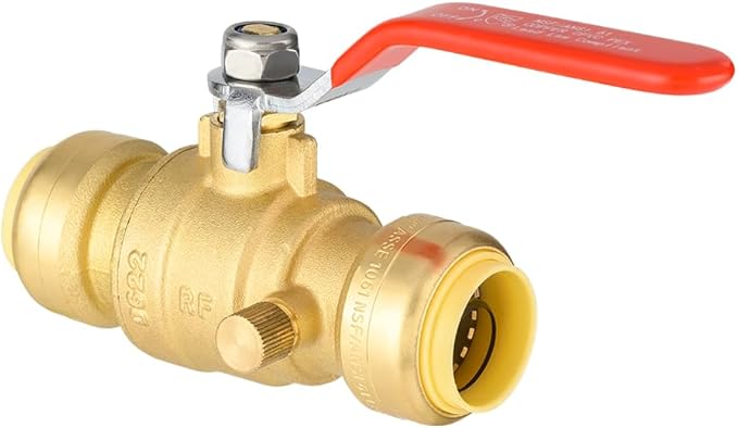 EFIELD 3/4 Inch Push-Fit Full Port Ball Valve with Drain, Disconnect Clip Tool, UPC Certified,(PF-VALVE069-1PCS)