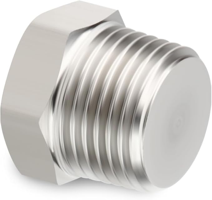 2PCS Stainless Steel Outer Hex Thread Socket Pipe Plug Fitting, 1/2" NPT Male, for Blocking or Sealing Holes in Pipes or Devices