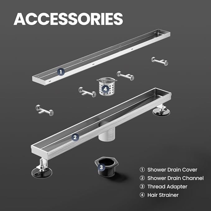 Linear Shower Drain 48 Inch, 2-in-1 Tile Insert Panel, Brushed AISI 304 Stainless Steel Fast Drainage Floor Drain for Bathroom, Kitchen, Garage & More