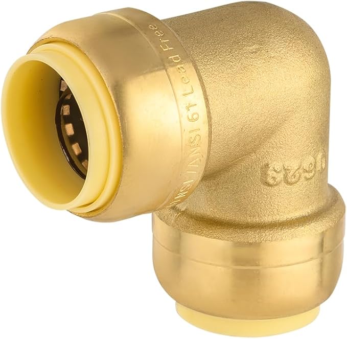 (Pack of 2) EFIELD 3/4-inch 90-Degree Elbow, Push-Fit Brass Fittings to Connect Copper, PEX, CPVC Pipe with 3/4" Disconnect Clip,(PF-UNI010)