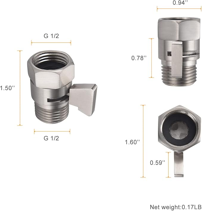 Shower Head Shut Off Valve, Brass G1/2“ Water Flow Control Valve for Shower head and Handheld, Water Pressure Regulator Replacement for Shower System(Brushed Nickel)