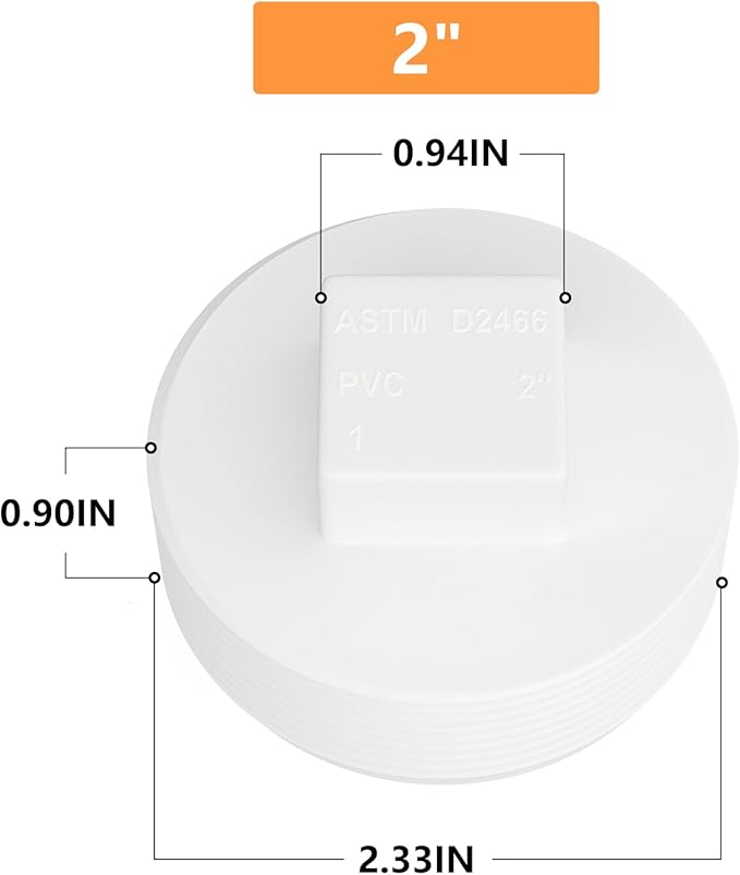 GASHER 10PCS PVC Cleanout Plug 2" NPT Male, End Cap Adaptor, Pipe Fitting Plug closing For Home or Industrial, Plumbing Water Line, Drainage Piping System