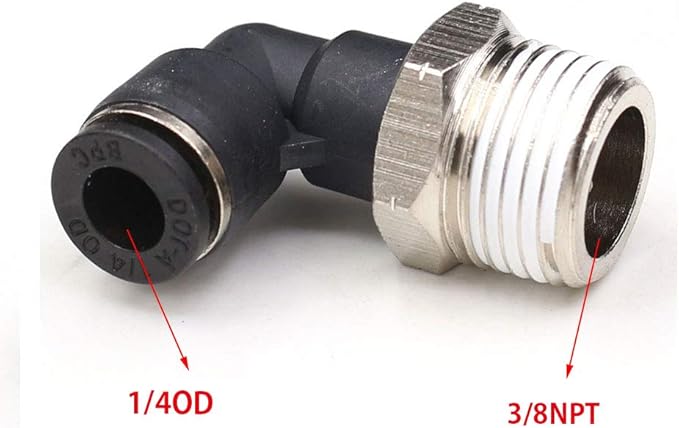 CEKER 3/8 Elbow Male Airlines Push Fittings 90 Degree Push to Connect Fittings Air Fittings, PL 1/4" Tubing Od x 3/8" Npt Thread Pneumatic Push In Connectors Quick Connect Tube Fittings 10Packs