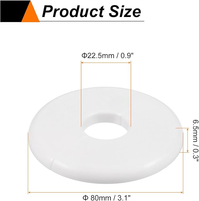 HARFINGTON 4pcs Wall Split Flange 22.5mm/0.9" Self-Adhesive Plumbing Cover Plates ABS Plastic Round Escutcheon Plate Buckle Design for Water Pipe Bathroom Kitchen Decoration, White