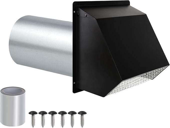 3 Inch Dryer Vent Cover Wall Vent Hood with Screen and Damper,Outdoor Dryer Vent Covers Outside Exhaust Vent Cover for Duct Air Ventilation,Wall Mount Extractor Vent Cap,Galvanized Steel,Black