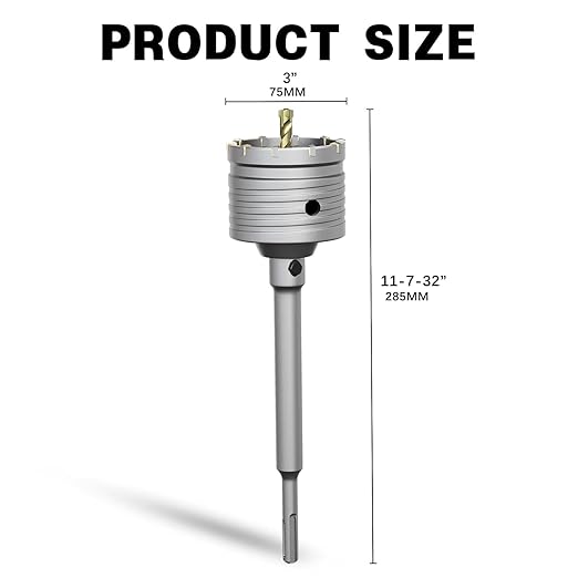 3" Concrete Hole Saw,75mm Masonry Hole Saw, with 220mm SDS Plus Shank Connecting Rod for Concrete Brick Cement Stone Wall Drilling Home Improvement