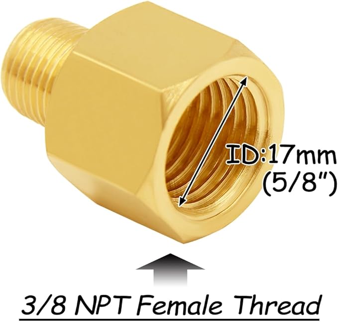 3PCS Brass Reducer Adapter, 3/8" NPT Female to 1/4" NPT Male Thread, Hex Reducing Pipe Fitting Coupler Nipple Connector for Water/Oil/Gas