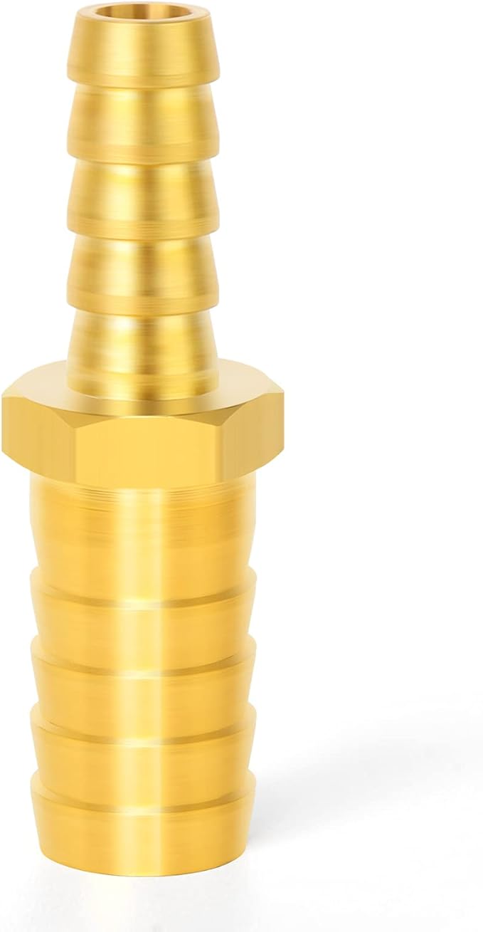 GASHER 2 Pieces Brass Hose Barb Reducer, 5/8 Inch to 3/8 Inch Barb Hose ID with 4 Hose Clam, Brass Barb Reducer SPLICER Fitting Fuel/AIR/Water/Oil/Gas/WOG