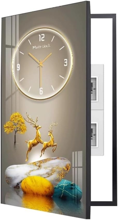 Fuse Box Cover Cabinet, Breaker Box Cover, Decorative Painting of Electricity Meter with Clock, Wall Mounted Hide Electrical Panel Cover Decorative,F,45x90cm