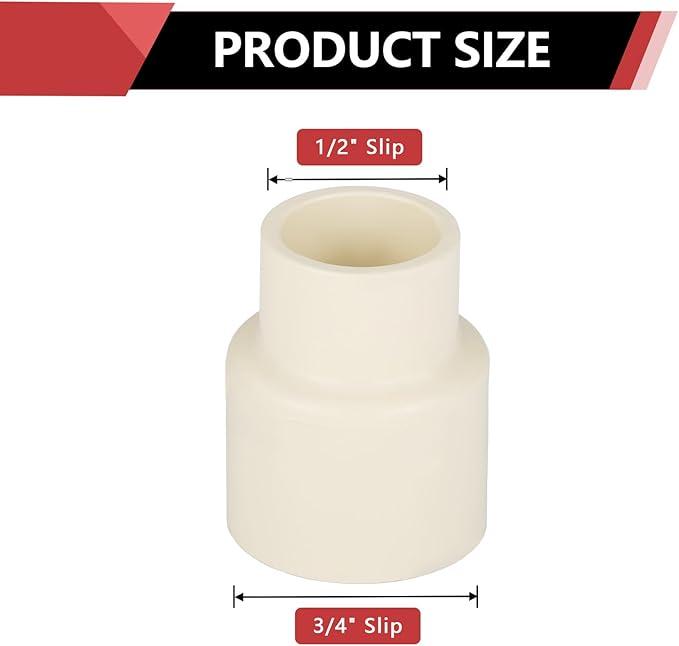 (50 Pieces) EFIELD 3/4" x 1/2" CPVC Pipe Fittings, Slip x Slip (Socket) Coupling, For Hot and Cold Water Plumbing,(CPVC028-10-50PCS)