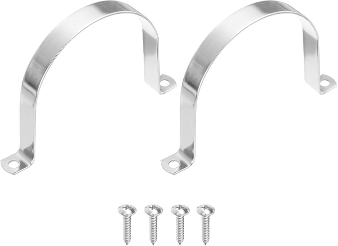 uxcell 2Pcs 114mm(4-1/2") Two Hole Rigid Pipe Strap, 304 Stainless Steel Conduit Clamp Thicken U Bracket Heavy Duty Pipe Clamp with Self-Tapping Screws for Fixing Tube Cable, Silver