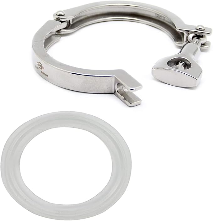 QiiMii Stainless Steel 304 Single Pin Heavy Duty Tri Clamp with Wing Nut for Ferrule TC 2.5" with 1 pc Silicone Gasket, 2 Pack