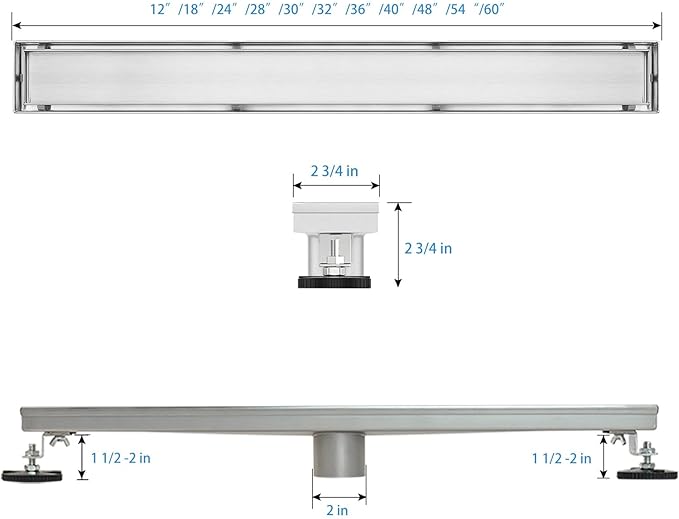 SaniteModar Linear Shower Drain, Shower Drain 40 inch with Flat and Tile Insert 2 in 1 Panel, Brushed 304 Stainless Steel Linear Drain, with Hair Strainer and Leveling feet