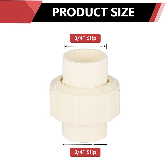 (5 Pack) EFIELD 3/4" Inch CPVC Slip Union, CTS x CTS Union Solvent Connection Fittings,(CPVC031-5)