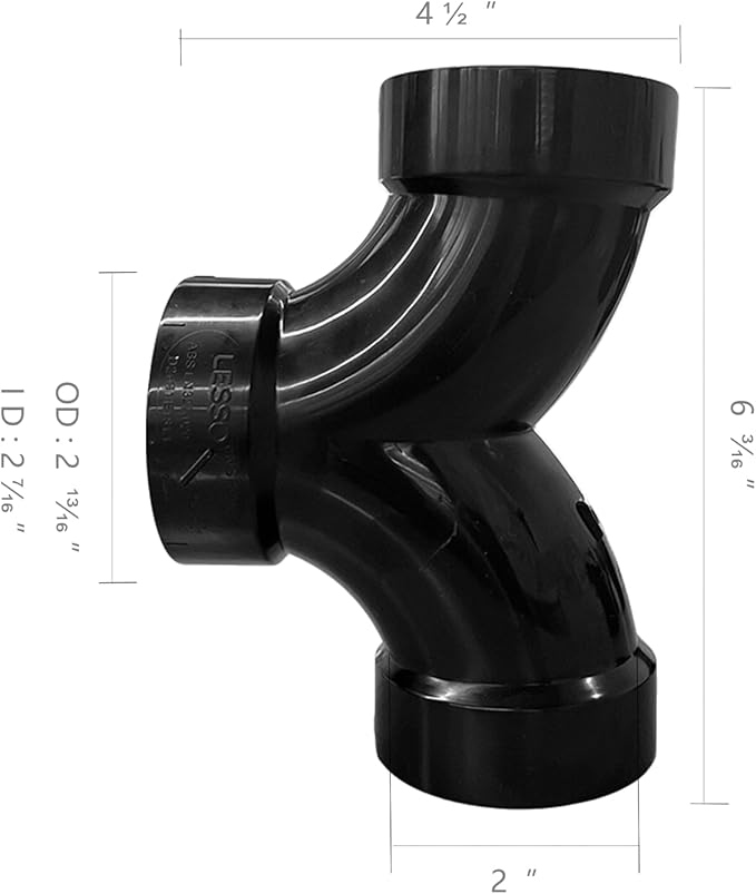 Lesso 2'' Double Degree 90 ELBOW Straight Tee ABS pipe fittings Black - Vintage DIY Industrial Shelving, Industrial Decoration, Furniture DIY 2 Inch