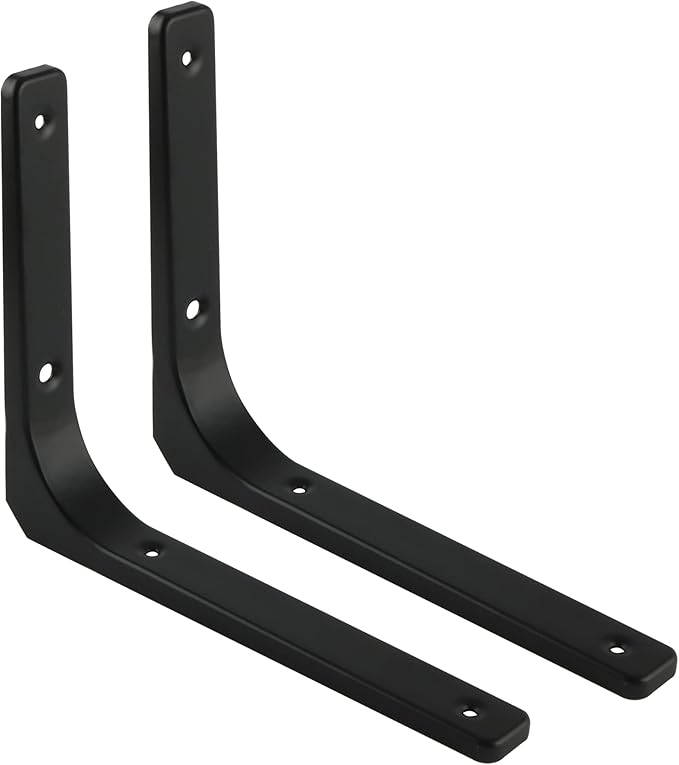 SAYAYO Black Shelf Bracket, 12 Inch L Shape Wall Bracket Heavy Duty Metal Bracket Hanging Angle Brackets Shelf Support, 2 PCS