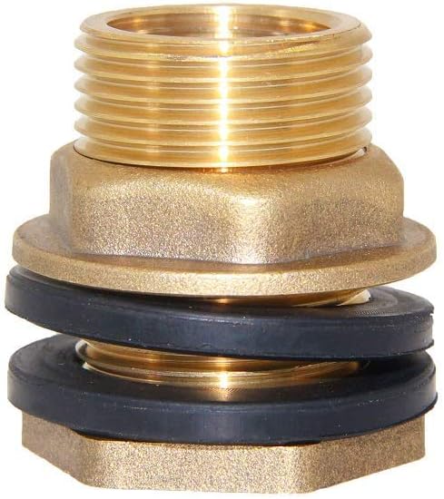 Joywayus 1-1/4" Female 1-1/2" Male Soild Brass Water Tank Connector Bulkhead Tank Fitting With 2 Rubber Ring Stablizing