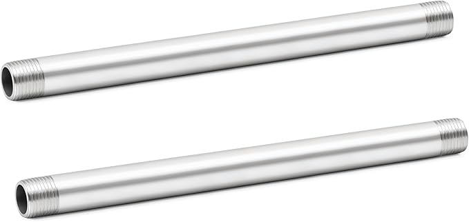 ChillWaves 304 Stainless Steel Pipe Fitting, Nipple Cast Pipe 1/4" NPT Male x 1/4" NPT Male Thread 16" Length(400MM)(2-PACK)