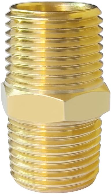 Hooshing 2PCS Hex Nipple 3/8" NPT x 3/8" NPT Male Thread Brass Pipe Fitting Equal Nipples Adapter for 5/8" ID Pipe Connector