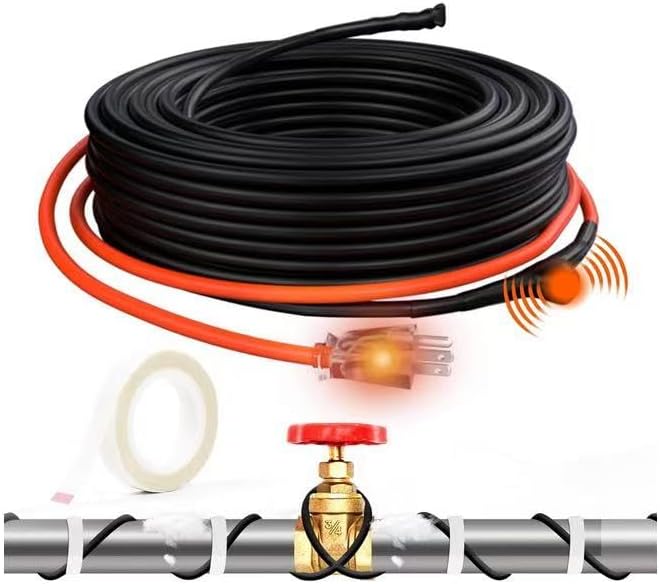 HEATIT 18ft Automatic Heat Trace Cable for Metal And Plastic Pipes, Self-Regulating Pipe Heating Cable with Thermostat for Pipe Freeze Protection,Keeps Water Flowing at -40°F,ETL Listed,120V3W/FT