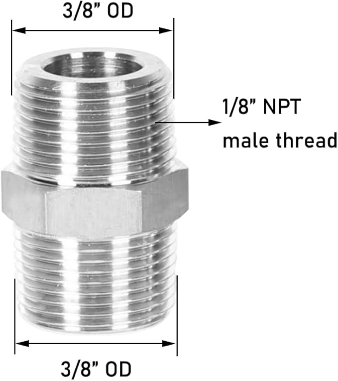 6PCS 1/8" NPT Male Stainless Steel Nipple Pipe Fitting Hex Connectors