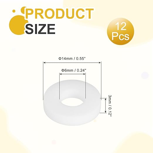 MECCANIXITY PTFE Flat Washers, 12Pack 14mm OD 6mm ID 3mm Thick Sealing Spacer Gasket Ring for Faucet Pipe Hose Bolt Machinery, White