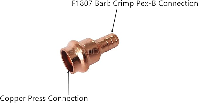 (2 Pack) EZ-FLUID Plumbing 3/4" Press X 1/2" Pex LF Copper Propress Adapter Pressure Copper Fitting F1807 Barb Crimp Pex-B x Press Coupling Connector for Residential,Commercial