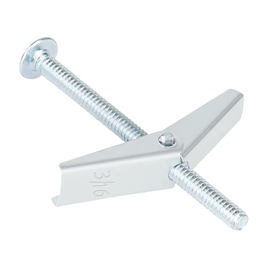 Hollow Wall Toggle Blot Anchors – Zinc Plated Steel Toggle Anchor W/Heavy Gauge Wing & Nut for Fastening into Wallboard Drywall Block and Other Hollow Materials - Wide Bearing Arms (3/16" 25Pcs)