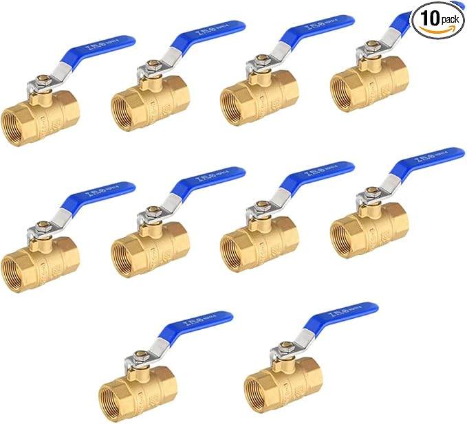 (Pack of 10) EFIELD 1/2-inch 600 WOG FNPT Heavy Duty Full Port Brass Ball Valve FIP Threaded, Blue Level. LF Brass,(VALVE344-10PCS)