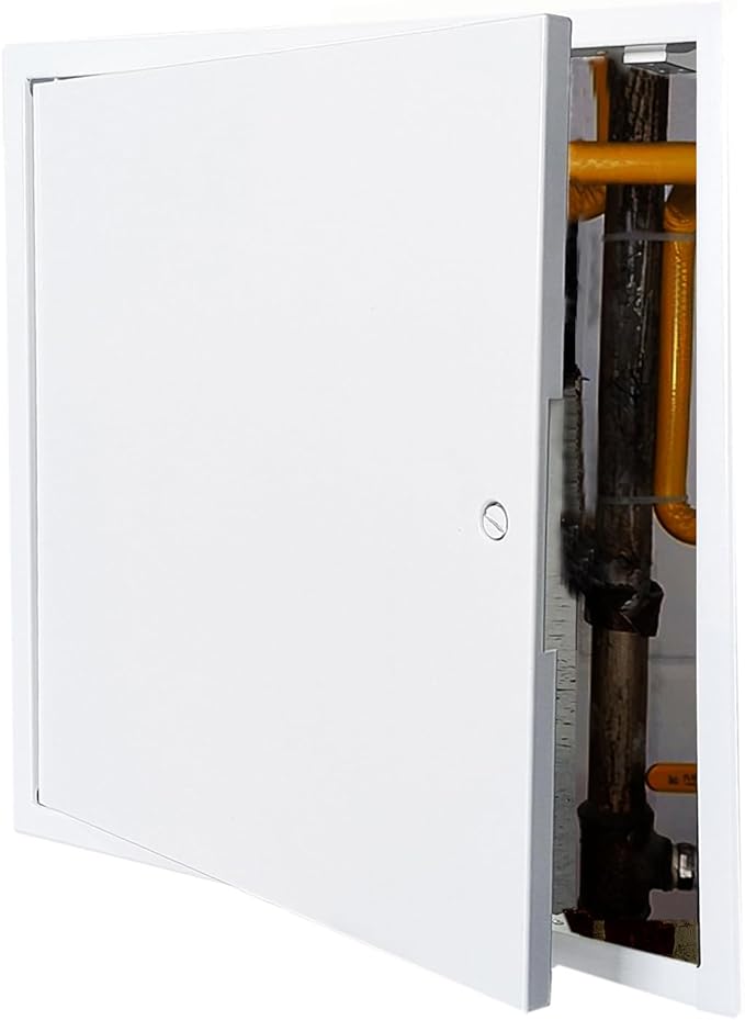 Fengze Steel Access Panel 12 x 12 Inch with 4 Long Fixing Strips White Screwdriver Latch Metal Inspection Door for Wall and Ceiling (300 x 300 mm)