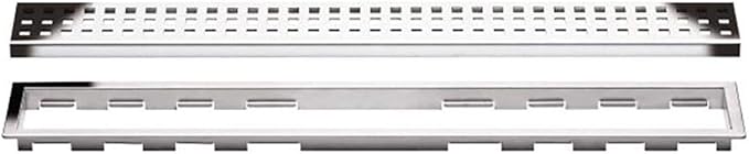 All-in-one Waterproof Linear Shower Drain Kit with 40 Inch Center Outlet Channel Body (KL1V60E100) and Drain Grate Assembly (Cover) in Square Design with Chrome Finish (KL1B19EP100)