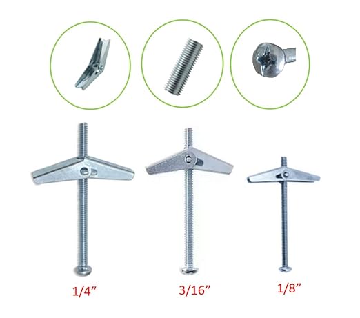 Toggle Bolts Anchors and Screws kit - 30 Sets Mixed Heavy Duty Butterfly Toggle Bolts and Wing Set for Hanging Heavy Items on Drywall Wood Ceiling Hollow Sheetrock(1/8-1/4-3/16 Mix 30sets)