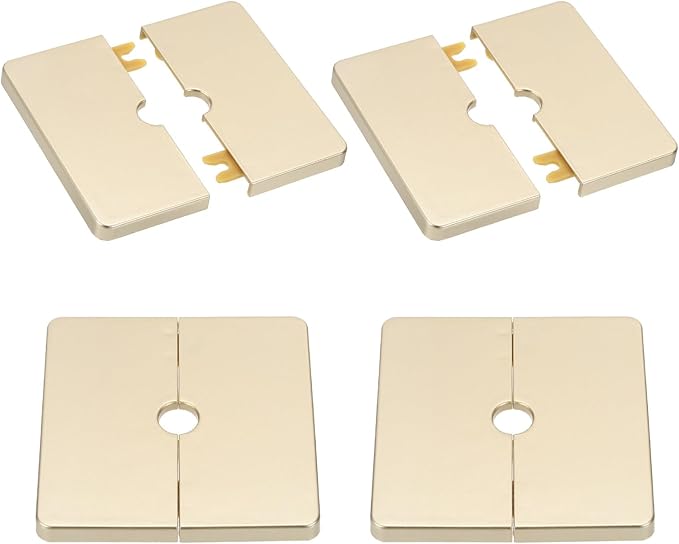PATIKIL Wall Split Flange 86mm / 3.4" OD, 4 Pcs Square Escutcheon Plate Cover PPR Plumbing Cover Plates with Self-Adhesive Tape for 12mm / 0.5" Dia Water Pipe Faucet, Gold
