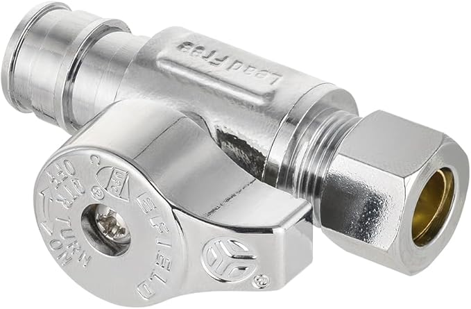 Pro 15-Pack EFIELD Stop Valve Pex-A 1/4 Turn Straight Stop Valve 3/8" OD Compression X 1/2" Pex Expansion, Chrome Plated LF Brass, Heavy Duty,(VALVE381)