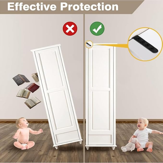 Anti Tip Furniture Anchors for Baby Pet Proofing,Furniture Wall Anchor Furniture Dresser Bookshelf Falling Prevention Device for Children (Black)